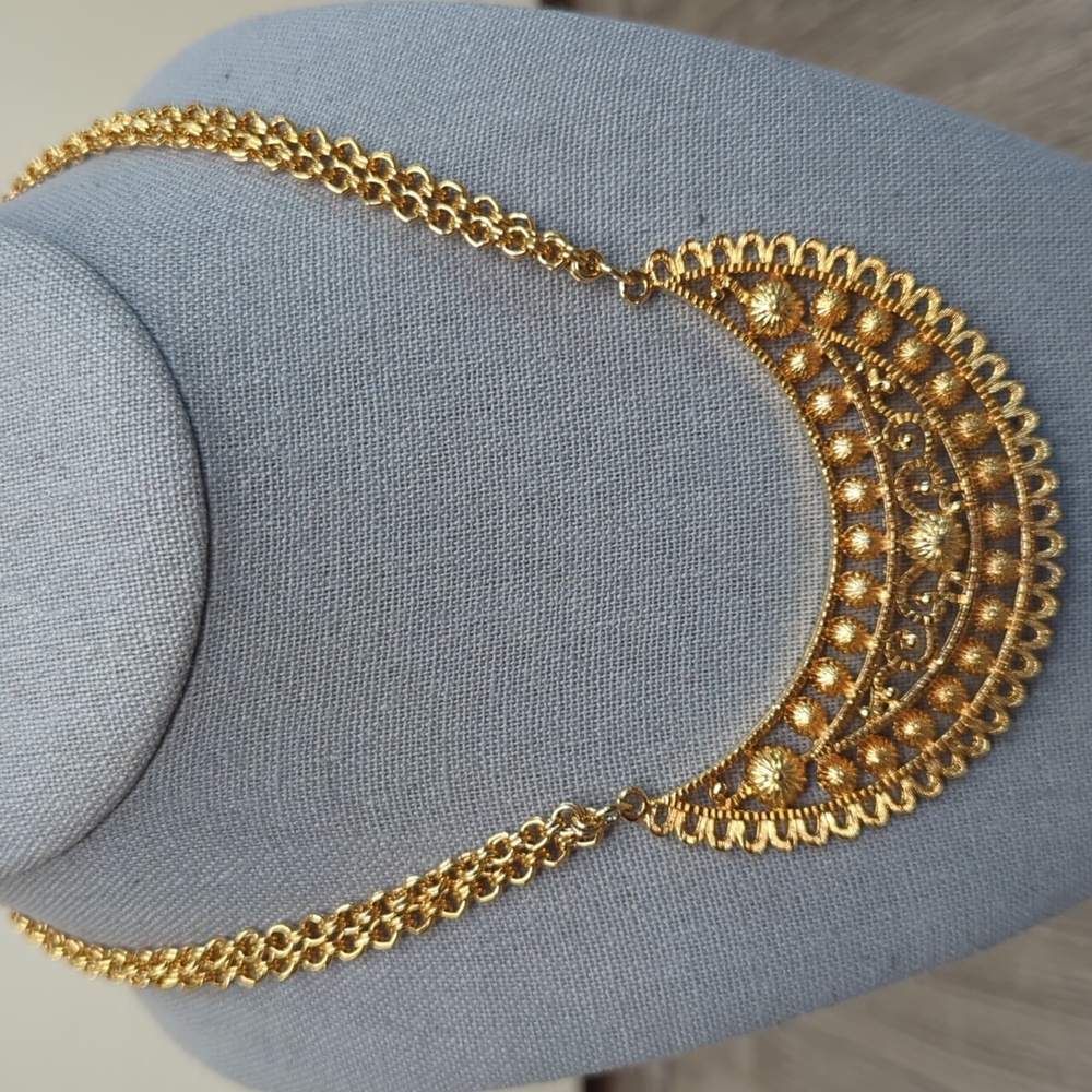 Elegant Gold Tone Ethnic Crescent Moon Statement Necklace